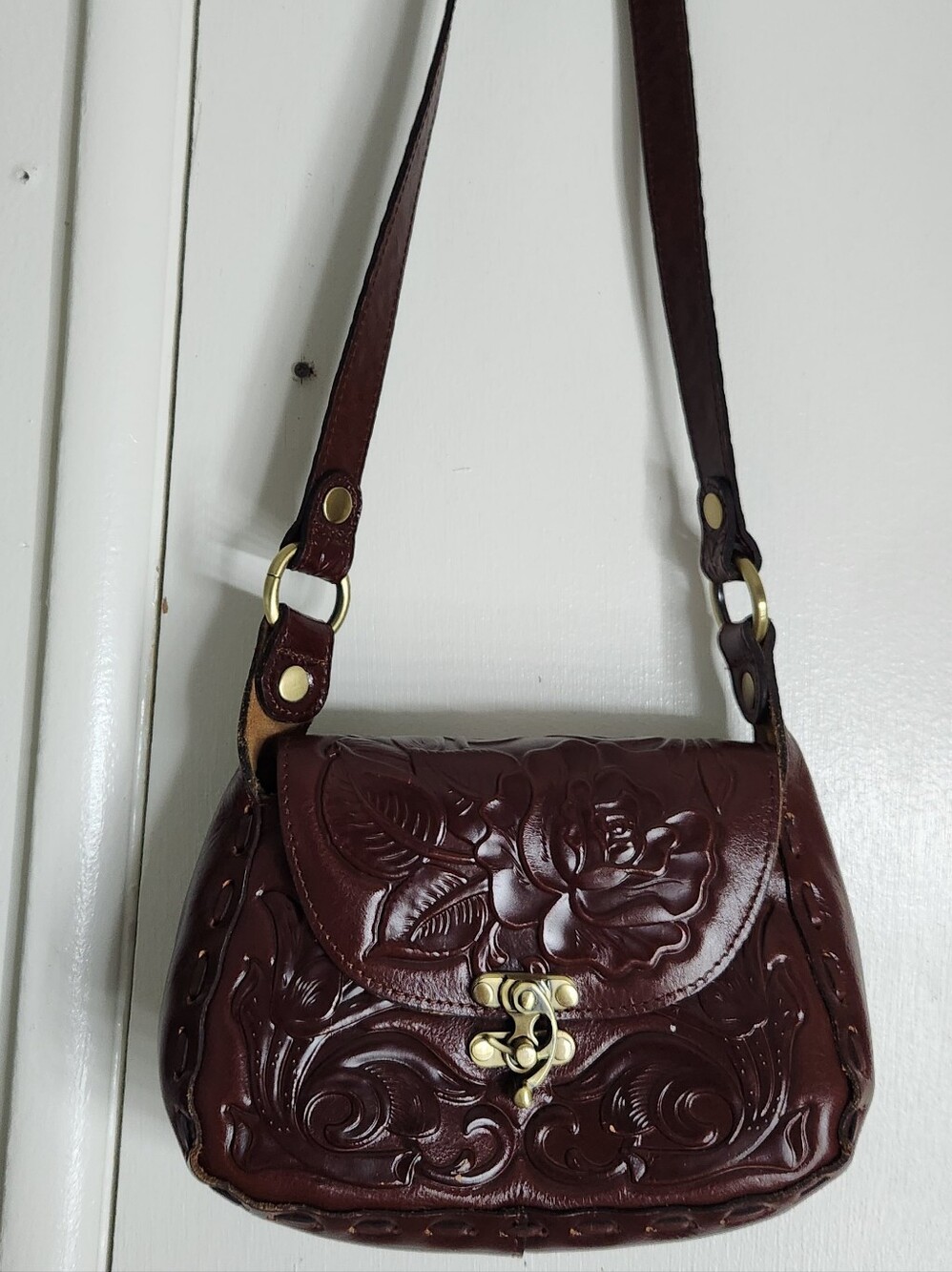 🤎 Patricia Nash Tooled Leather Floral Shoulder Bag 🌹 Genuine Leather Boho
